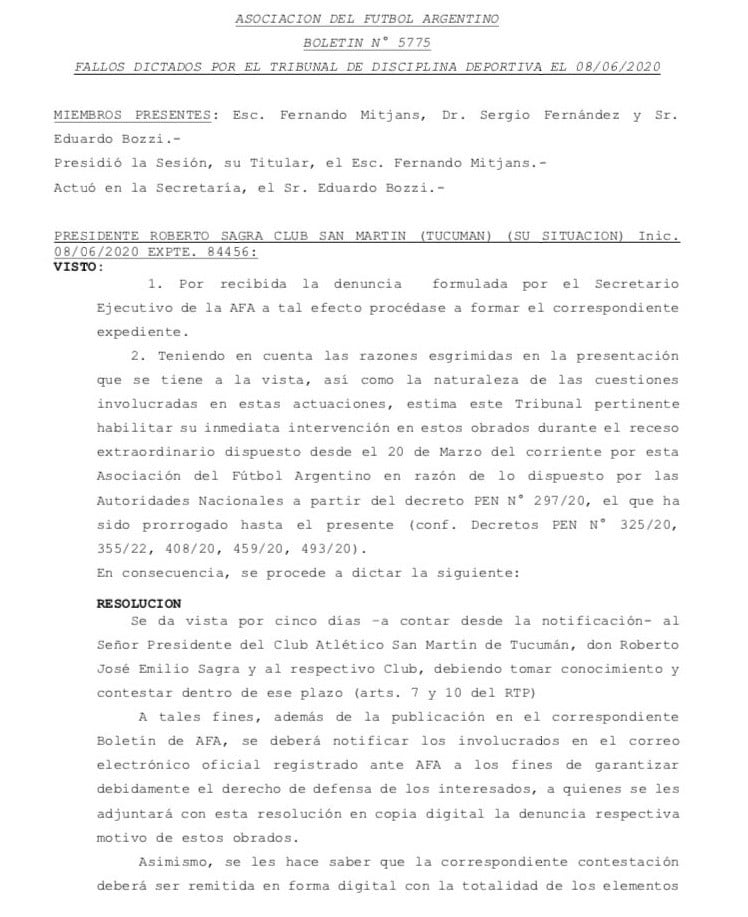 Comunicado del Tribunal de Disciplina de la AFA.