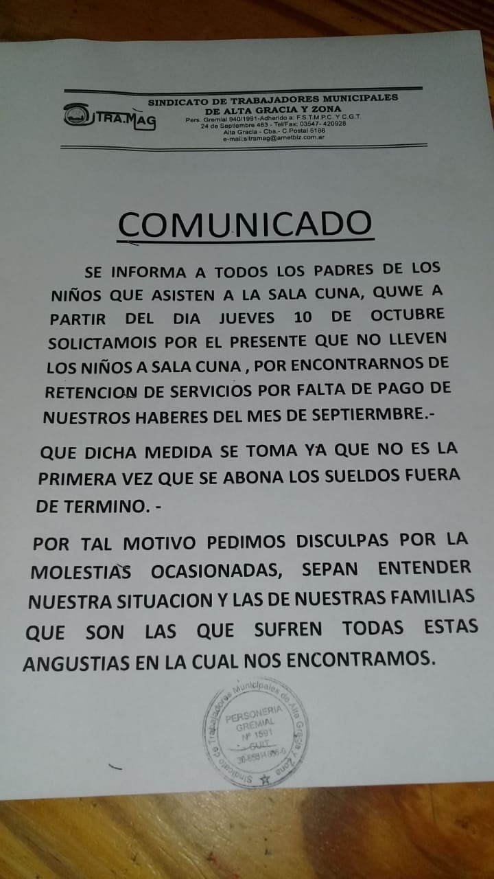 Villa La Bolsa: suspenden la actividad de la Sala Cuna por falta de pago. Créditos: Diario Sumario.