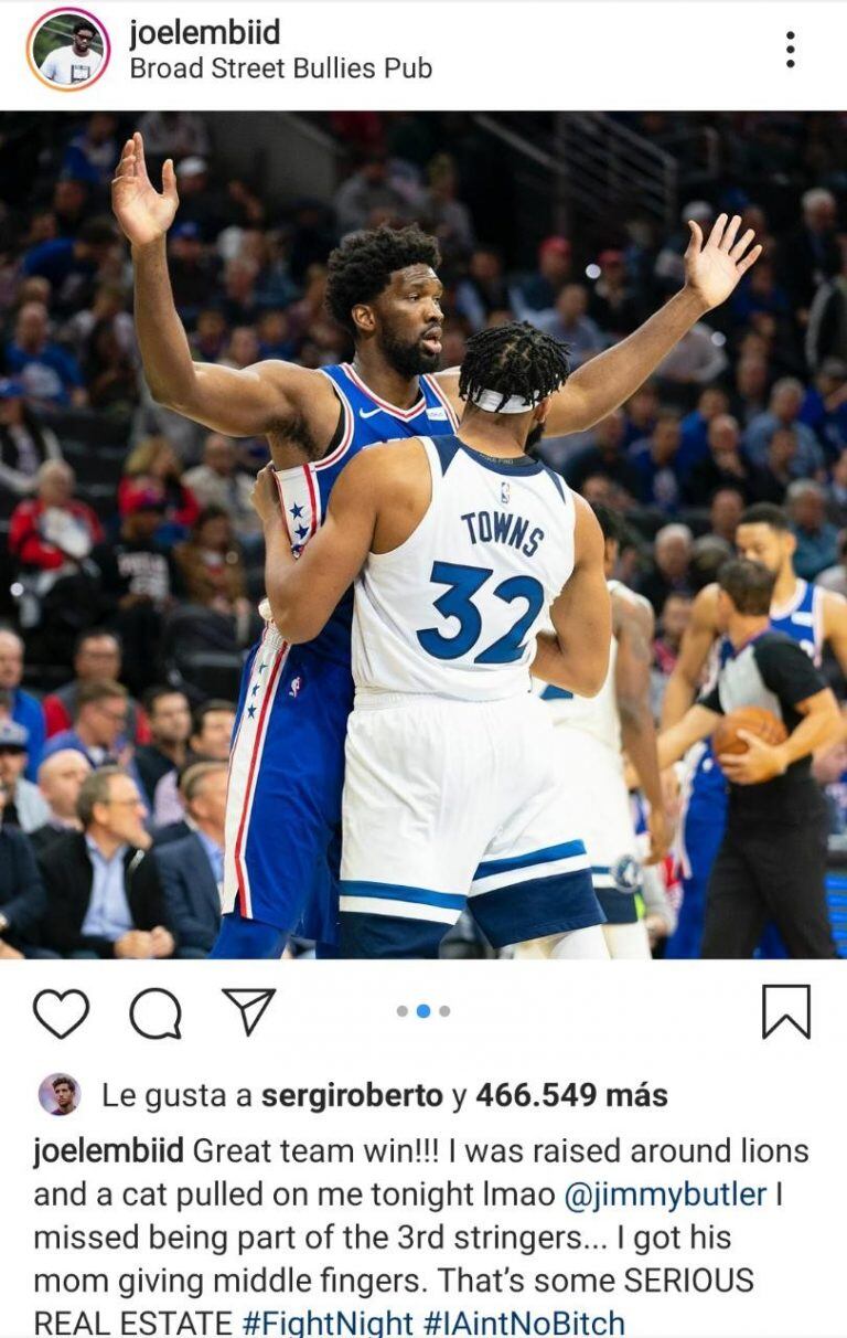 La provocativa publicación de Joel Embiid (Foto: captura Instagram)