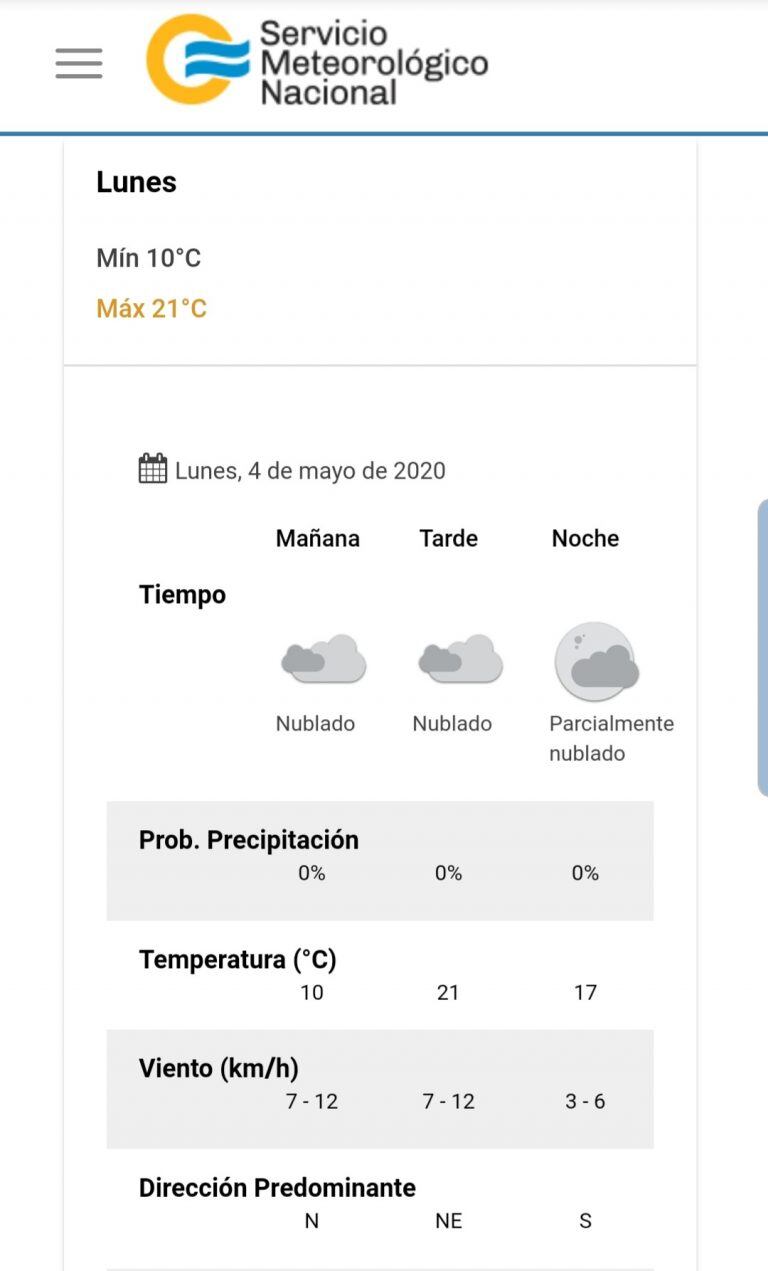 Pronóstico del tiempo para este lunes 4 de mayo en Carlos Paz.