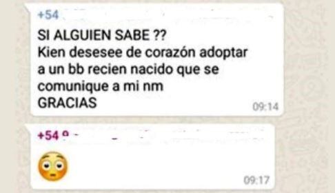 Una chica puso en adopción a su hijo en WhatsApp