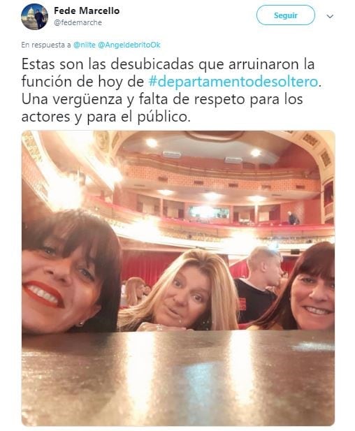 Nicolás Cabré debió interrumpir su obra teatral para frenar los gritos de una espectadora (Foto: captura Twitter)