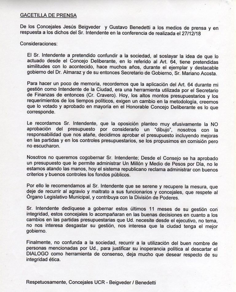 Texto completo de la gacetilla de prensa