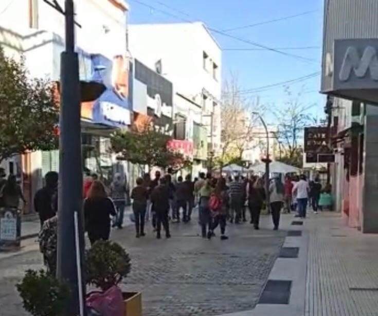 Por la Peatonal de San Luis los manifestantes llevaron sus consignas y banderas en este #19S