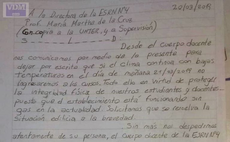 Esta fue la carta que elevaron los docentes.