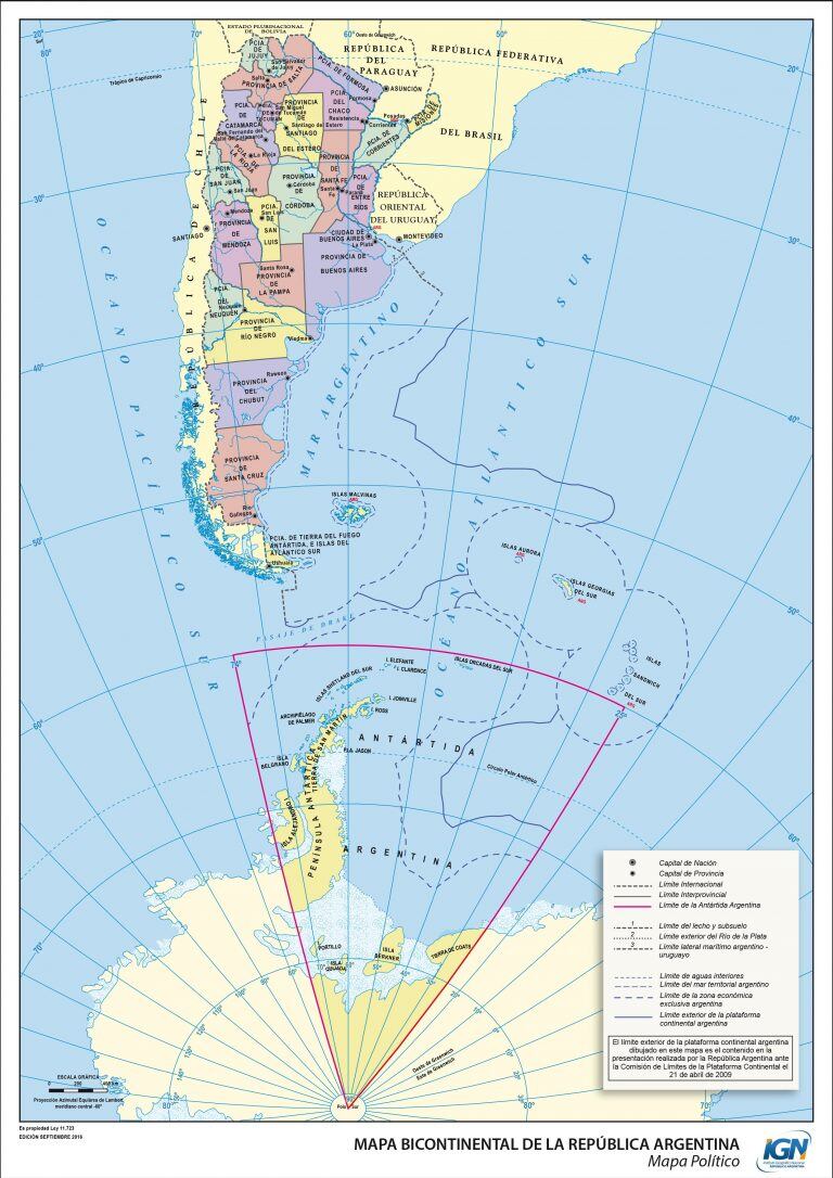 Mapa completo bicontinental de Argentina.