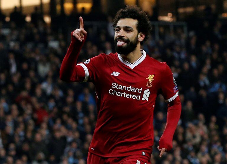 Mohamed Salah festeja su gol en el Etihad Stadium. Foto: REUTER.