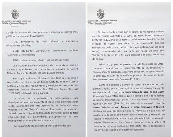 Nota de Enrique Ponce a Alberto Rodríguez Saá.