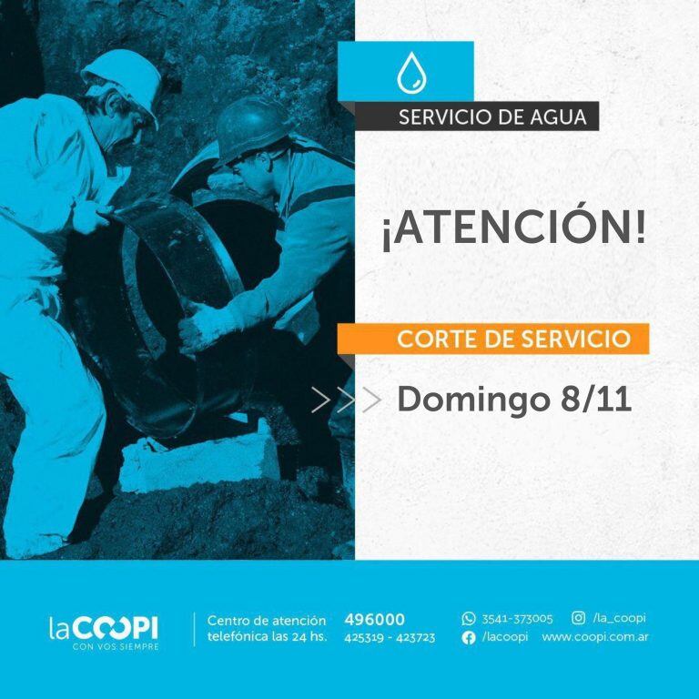 Corte del servicio de agua.