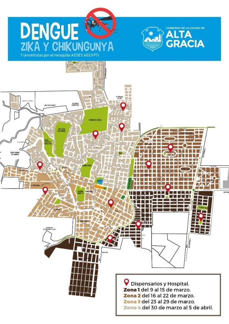 Mapa de Alta Gracia para la concreción de trabajos de prevención contra el Dengue.