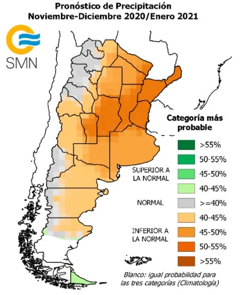 Salvo en Tierra del Fuego y en algunas otras regiones, también se espera que haya menos precipitaciones. Foto: Prensa SMN.