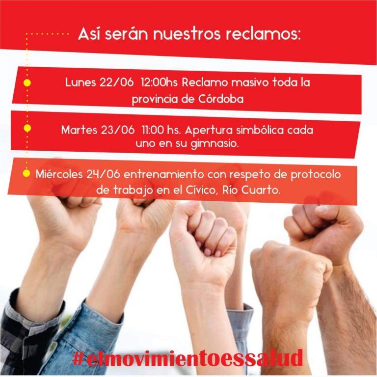 Afiche protesta gimnasios de Córdoba.