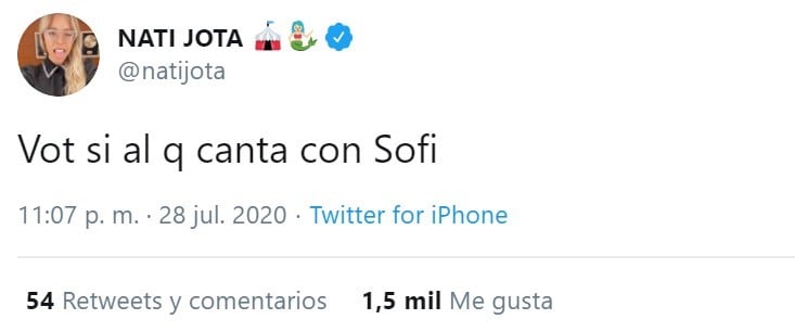 Nati Jota le tiró onda a un participante del Cantando 2020