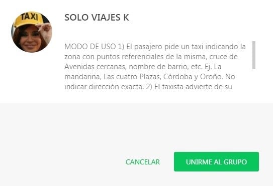 La comunidad de taxistas kirchneristas se cristalizó a través de un grupo de WhatsApp. (Captura de pantalla)