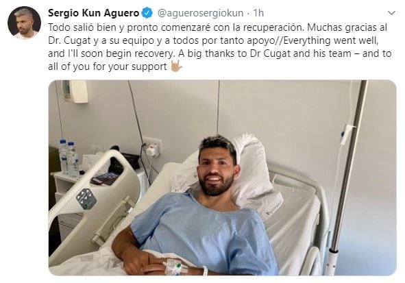 Sergio Agüero fue operado de la rodilla izquierda. (Twitter)