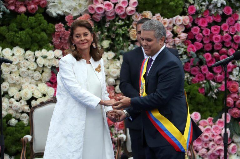 El flamante presidente colombiano, Iván Duque Márquez y su vicepresidenta, Marta Lucía Ramírez (Web)