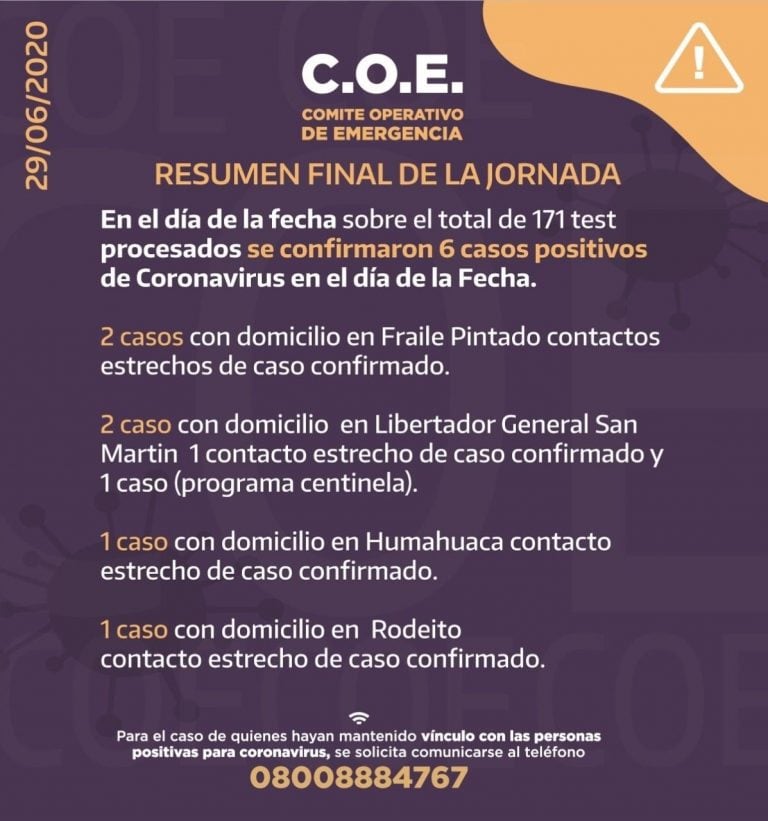 Detalle de los seis nuevos casos reportados en el informe final del COE.