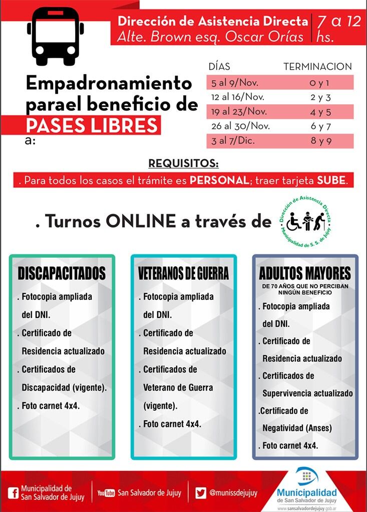 Cronograma de reempadronamiento de pases libres