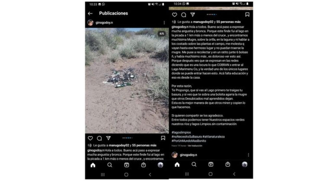 El boxeador Gino Godoy expresó la angustia que le generó ver tanta cantidad de basura en el Lago Mari Menuco.