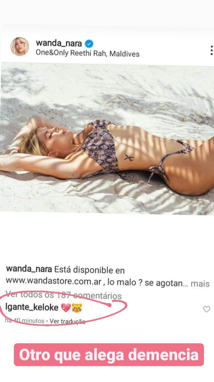 El comentario de L-Gante en una foto de Wanda Nara desde Maldivas. (Captura de Instagram)