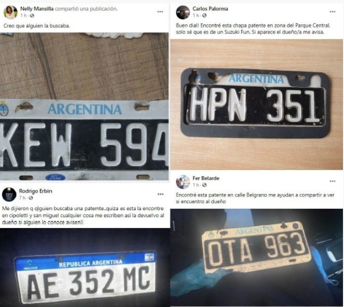 Chapas identificatorias perdidas de automóviles durante la tormenta.