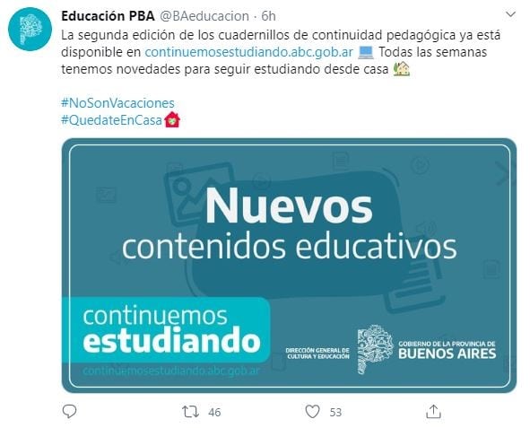 Continuemos Estudiando. (Twitter/@BAeducacion)