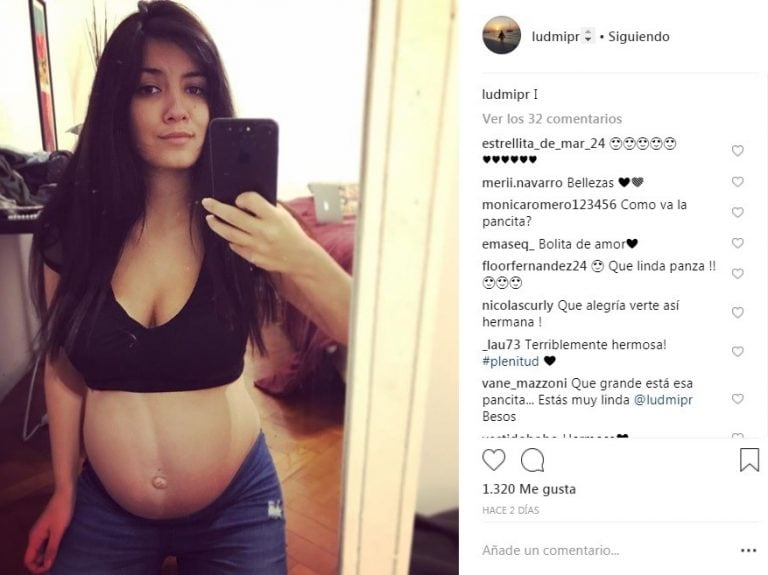 Fueron tres las secuencias sobre su panza que subió a las redes Ludmila Romero. (Instagram)