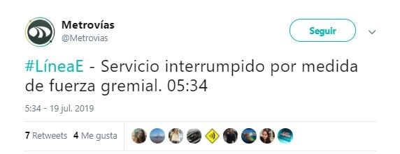 El mensaje de Metrovías en redes sociales (Foto: captura Twitter)