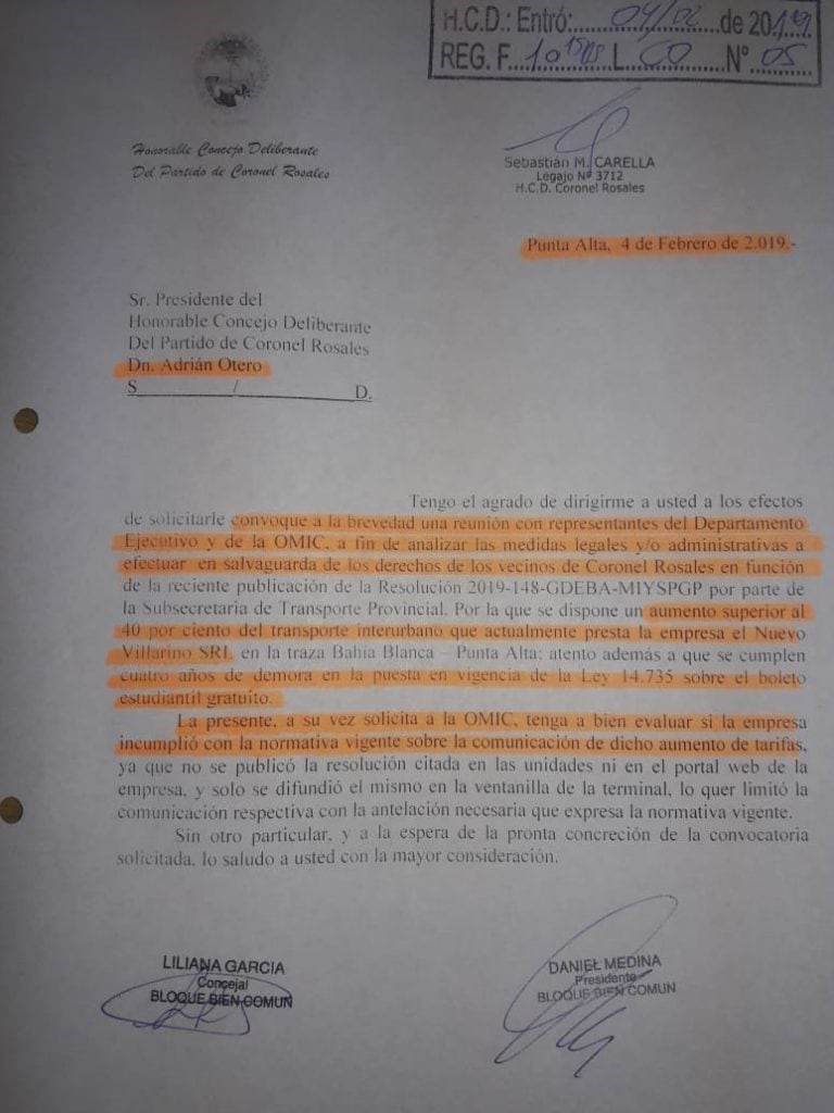 Nota presentada por Bien Común