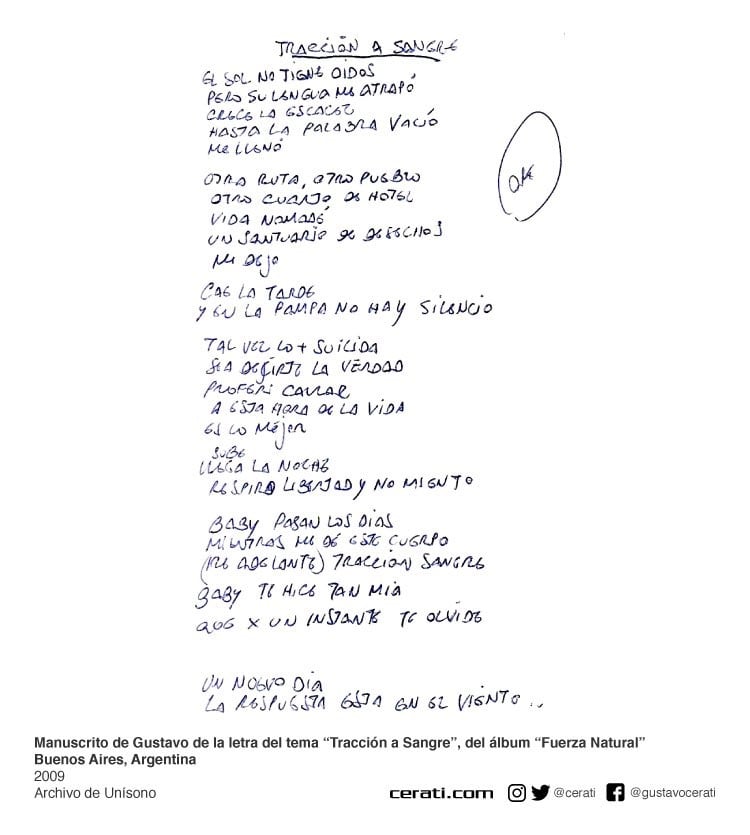 Manuscritos de Cerati (Twitter/@cerati)