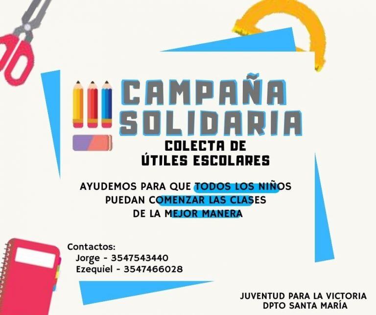 Departamento Santa María: colectan útiles escolares para los más necesitados.