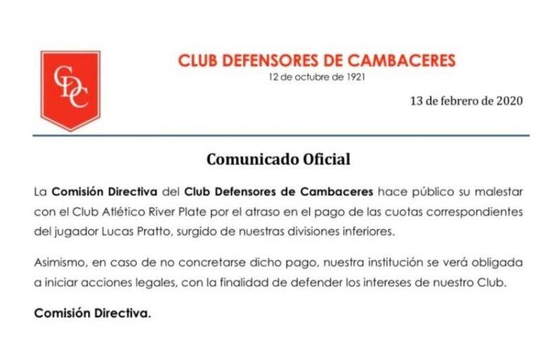 Comunicado de Cambaceres