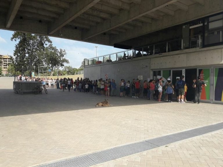 Fila para retirar entradas en el Acuario del Río Paraná. (Facebook)