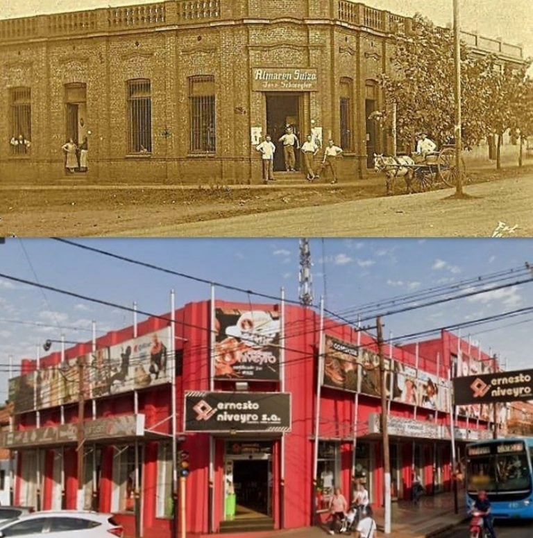 En algunas esquinas como esta de la calle Salta sobrevivió el antiguo edificio. Como en este caso donde una firma comercial modificó la vieja casona. (Posadas del Ayer)