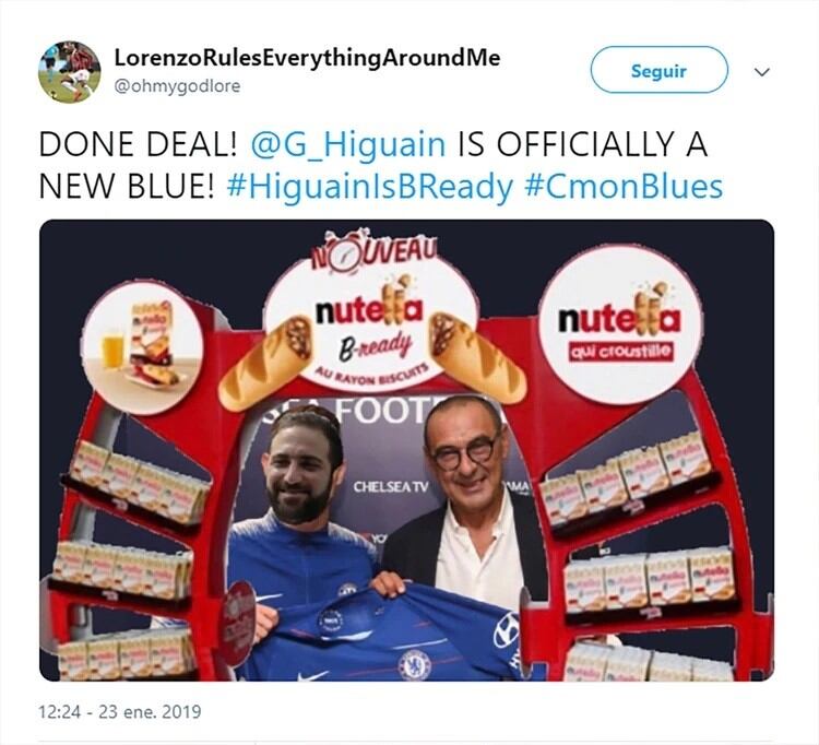 Hinchas del Milan se burlan de Gonzalo Higuaín por una foto en la que aparece ocultando un paquete de dulces.