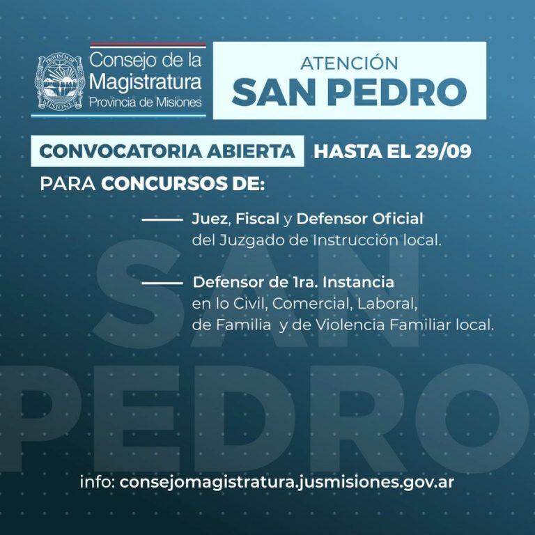 Aviso de Plazos para la convocatoria a jueces y otros cargos judiciales.