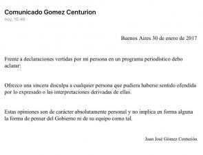 Comunicado Gomez Centurion