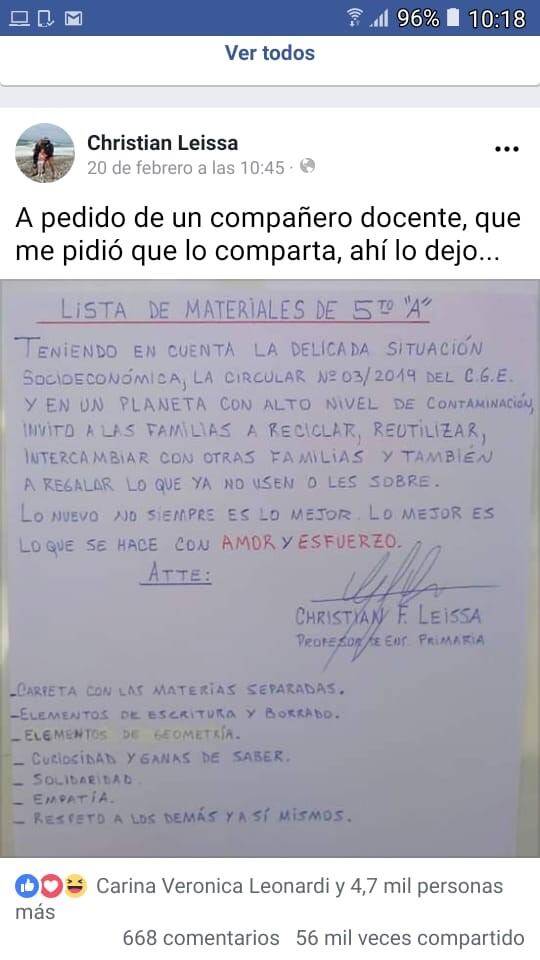 Post; Christian Leissa
Crédito: FACEBOOK