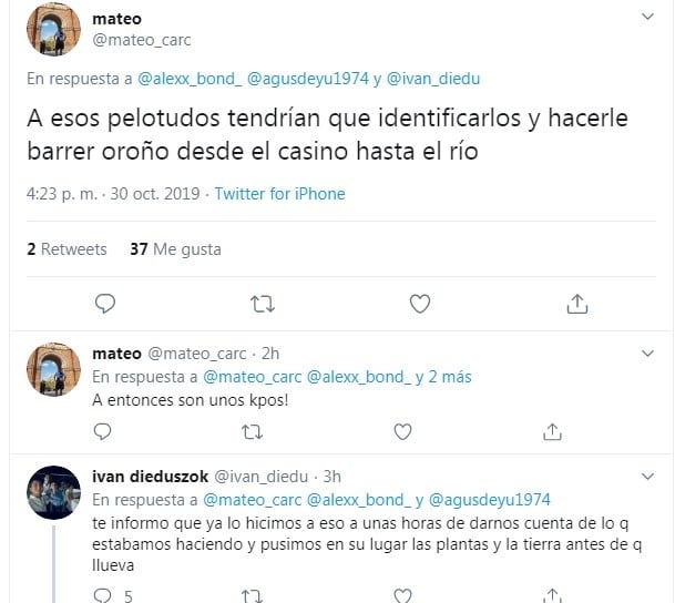 Apareció uno de los jóvenes que destrozó el cantero