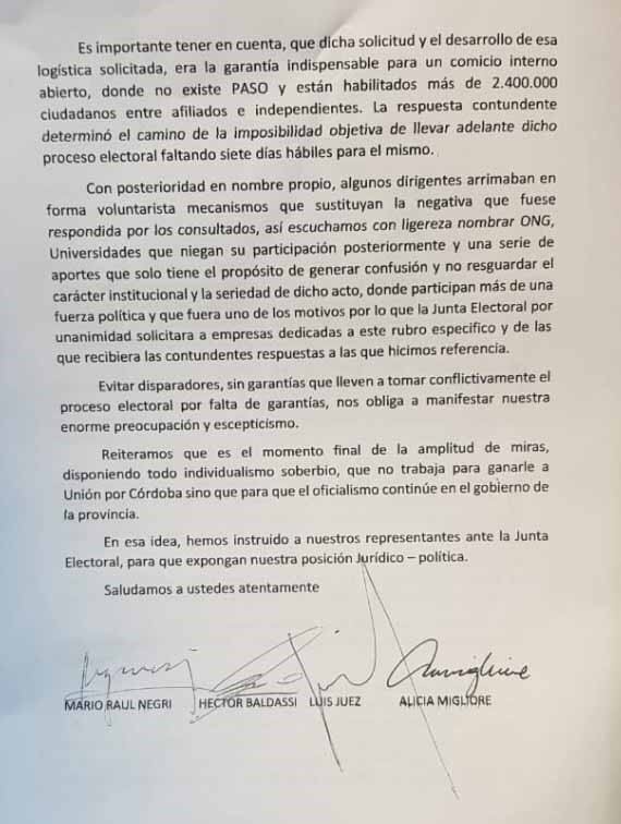 La carta que presentaron desde  "Somos el cambio".