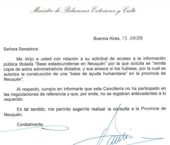 La respuesta de Cancillería ante la solicitud de la senadora Odarda.