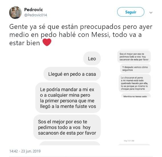 Se emborrachó, le escribió a Lionel Messi y sus mensajes se volvieron virales