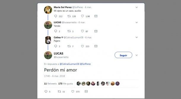 Coqueteó con Sol Pérez  en Twitter y su novia lo descubrió.