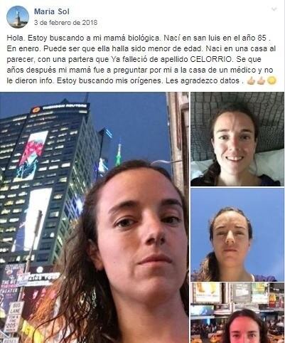 María Sol busca a su mamá biológica en San Luis.