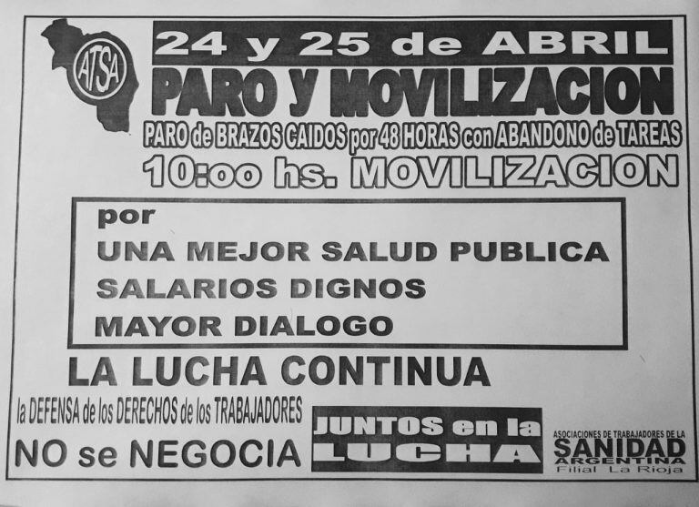 Ademas de la protesta prevista para este 24 y 25, desde el sector confirmaron que habrá otra jornada de paro el martes 30 de abril