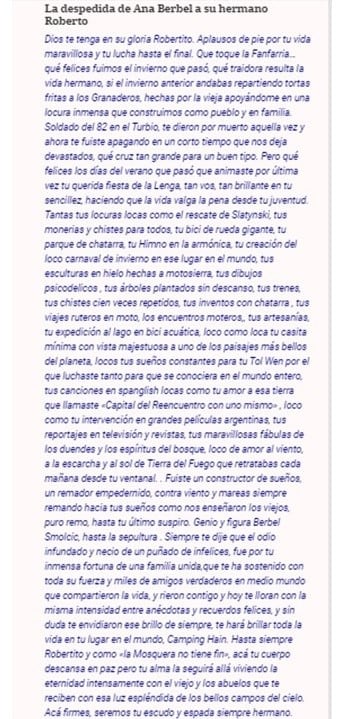 Carta de Ana a su hermano Roberto Berbel (captura de la carta de Ana publicado en un medio local).