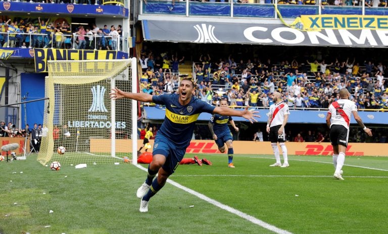 Copa Libertadores Final - First Leg - Boca Juniors v River Plate - Alberto J. Armando Stadium, Buenos Aires, Argentina - November 11, 2018  Boca Juniors' Ramon Abila celebrates scoring their first goal   REUTERS/Nacho Doce     TPX IMAGES OF THE DAY cancha boca juniors ramon wanchope abila futbol copa libertadores 2018 partido final futbol copa libertadores primer partido final futbolistas boca juniors river plate