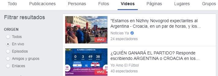 Cómo encontrar publicaciones mundialistas en Facebook Live.