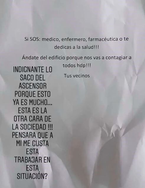 El mensaje que leyó Fernando Gaitán en el edificio donde vive. (Captura)