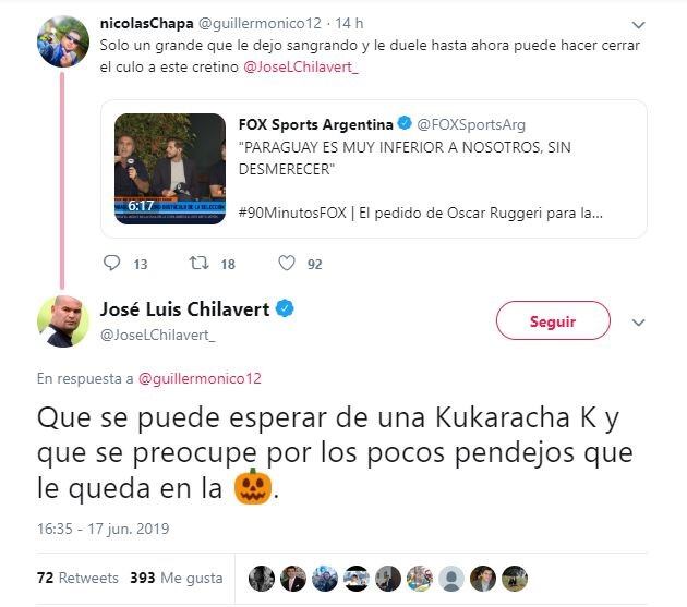 Oscar Ruggeri criticó a la Selección de Paraguay y José Luis Chilavert lo tildó de "Kukaracha K"